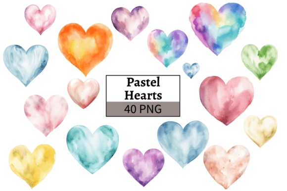 Download Watercolor Pastel Hearts Illustrations - Hearts Collection