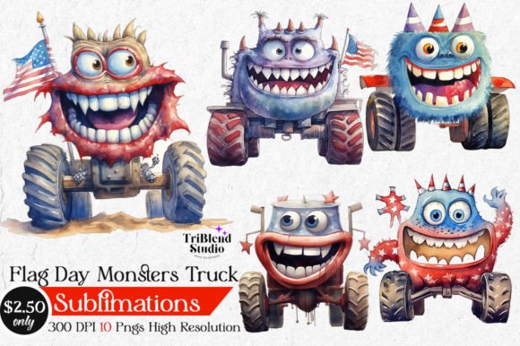 Download Flag Day Monsters Truck Sublimations - Premium Bundle