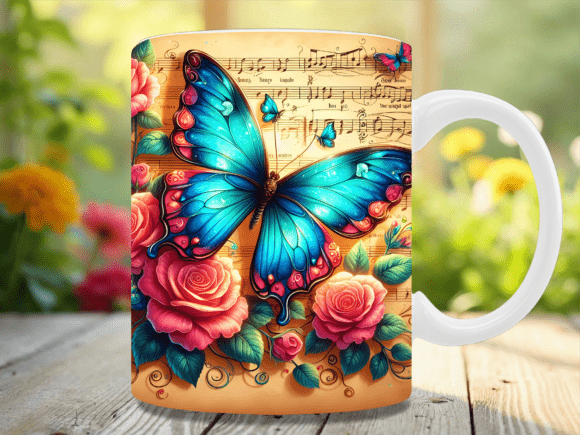 Download Retro Music Score Blue Rose Garden Mug - Retro music Collection