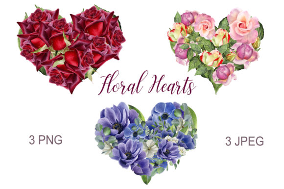 Download Floral Hearts. Watercolor Flower Clipart - Hearts Collection
